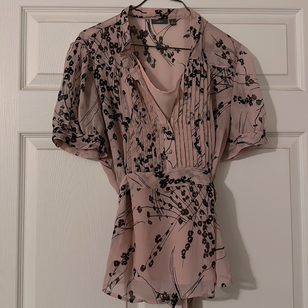 Pink floral top with pink cami under.